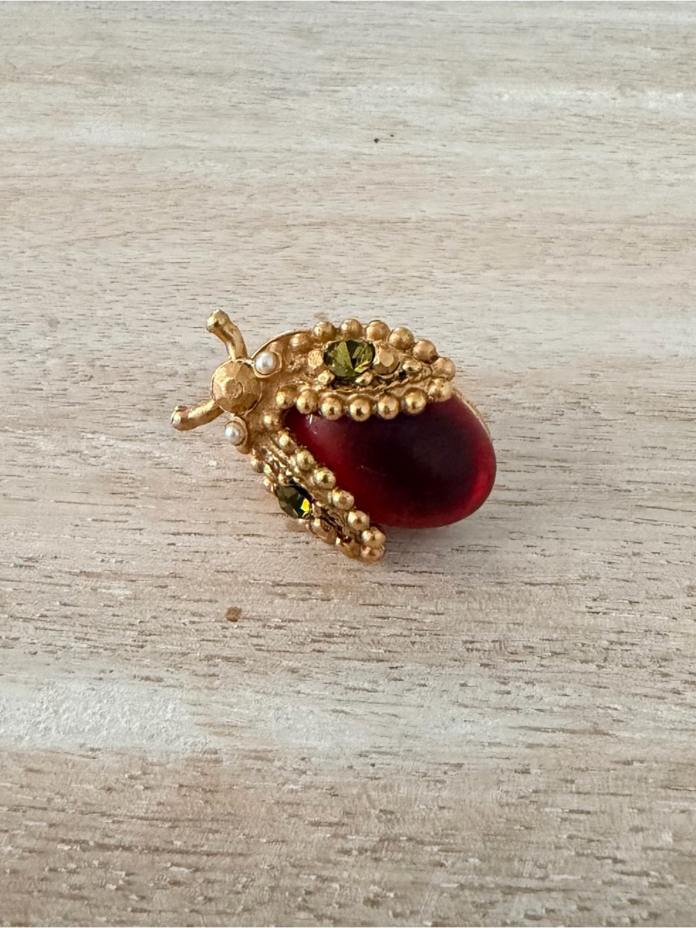 Vintage Ballou Lady Bug/Beetle Pin Booch Gold-Tone with Green Crystal Accents